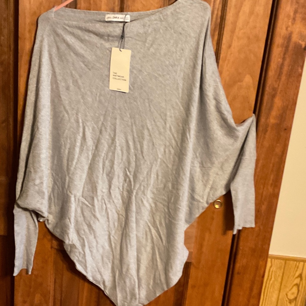 Zara Light Gray Asymmetric Tunic Top